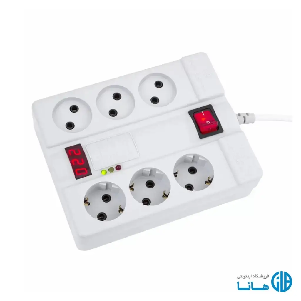 محافظ ولتاژ 6 خانه پارت الکتریک کابل 5 متری دیجیتال