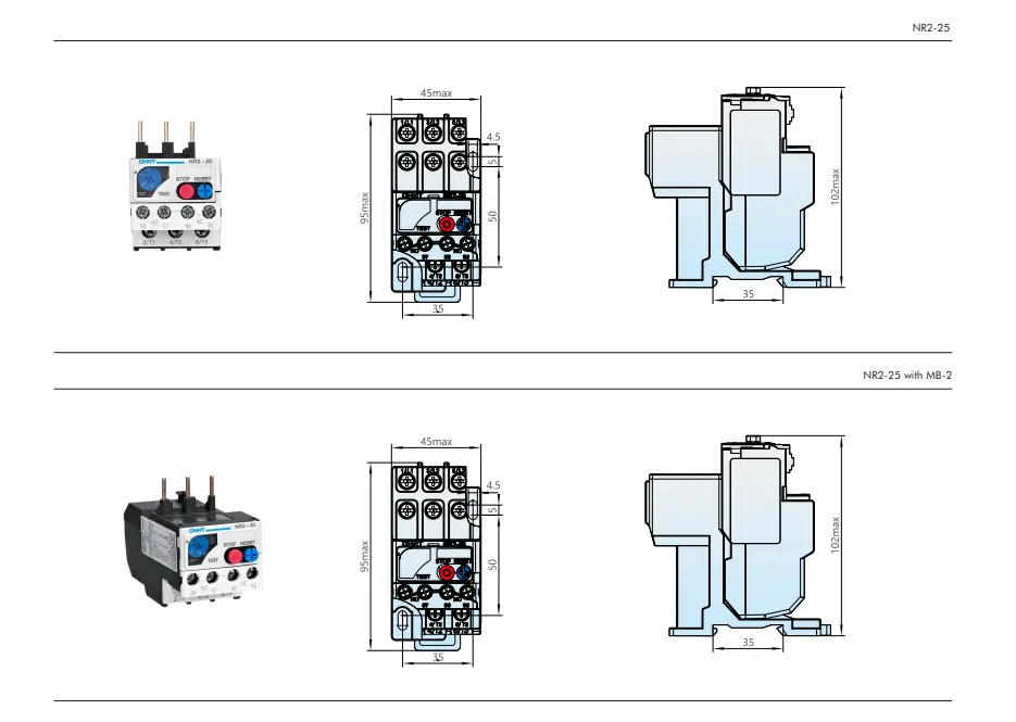 بی متال (رله حرارتی/ اضافه جریان) تنظیمات 4-2.5 آمپر مدل NR2-25 چینت