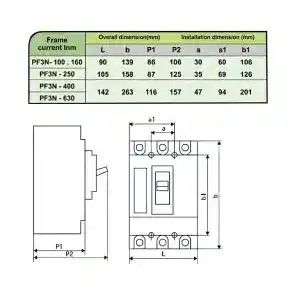 کلید اتوماتیک 40 آمپر قابل تنظیم حرارتی- مغناطیسی PF3N-160 پارس فانال