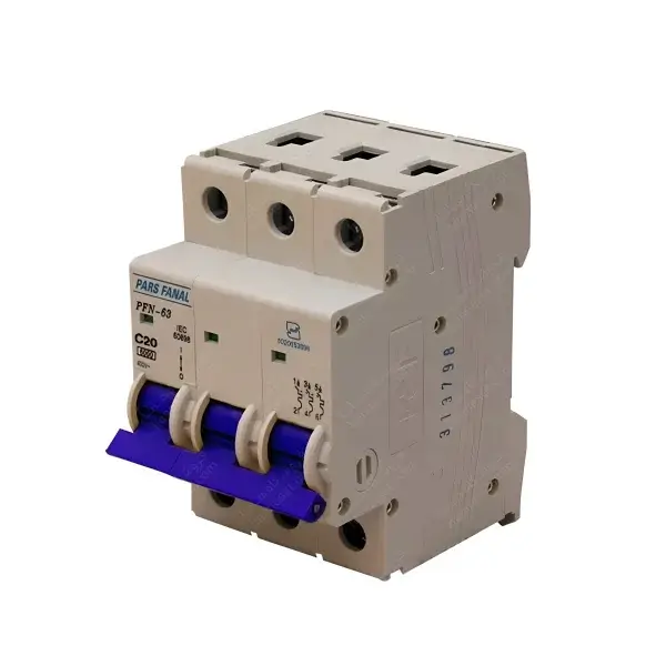 کلید مینیاتوری سه پل 20 آمپر 6 کیلو آمپر PFN-63-C20 پارس فانال